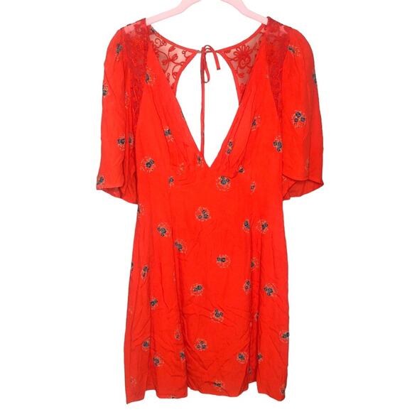 Free People Mockingbird Mini Dress Hot Cherry Size 0 - Picture 1 of 3